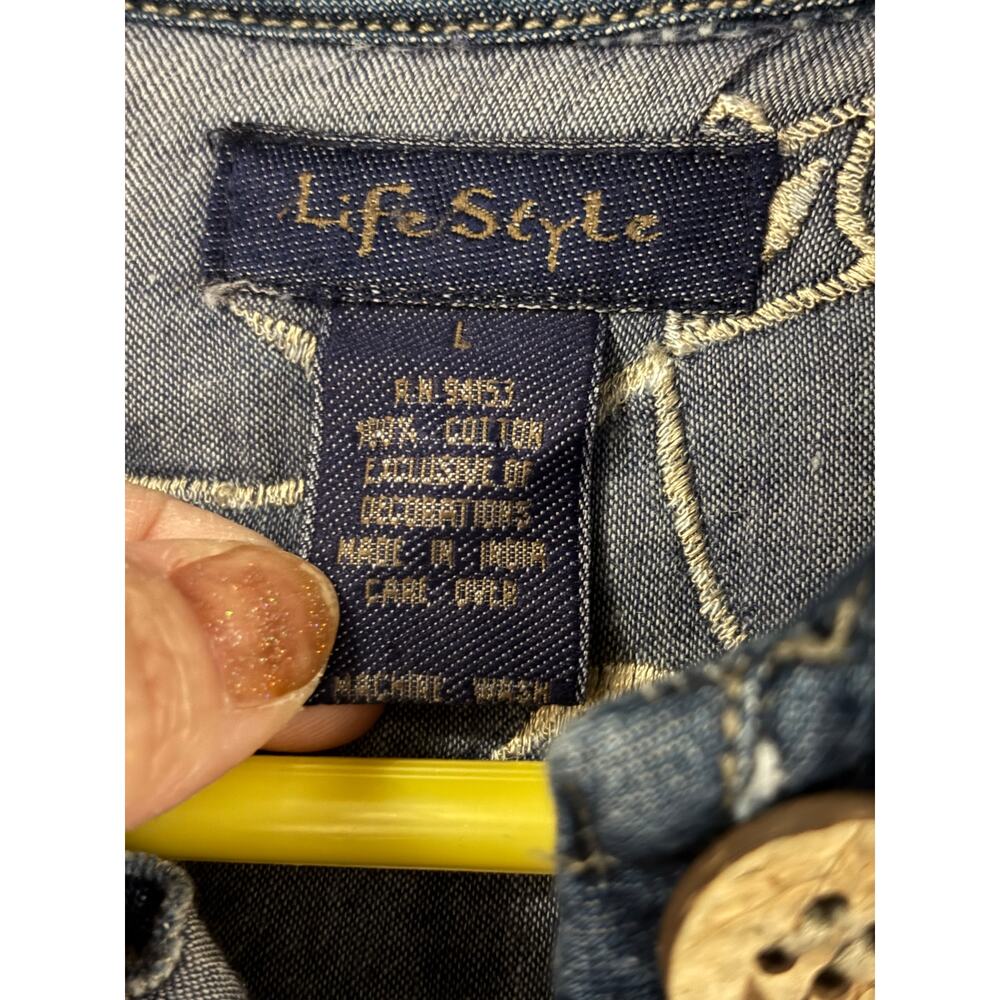 Lifestyle Denim Quilted Embroidered Jacket Barn Chore Coat Large - Picture 5 of 5